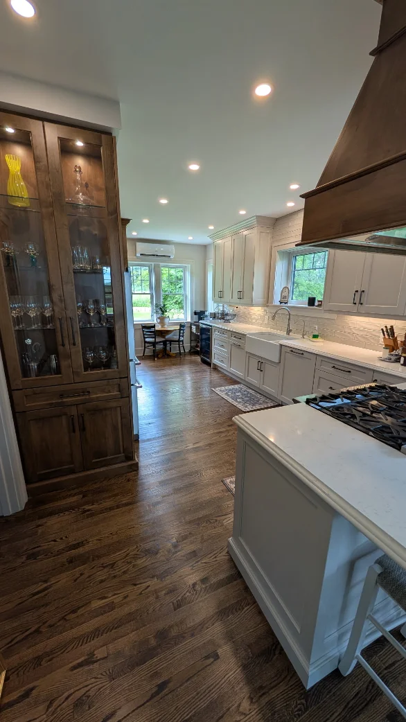 Finished bathroom renovation, wide shot